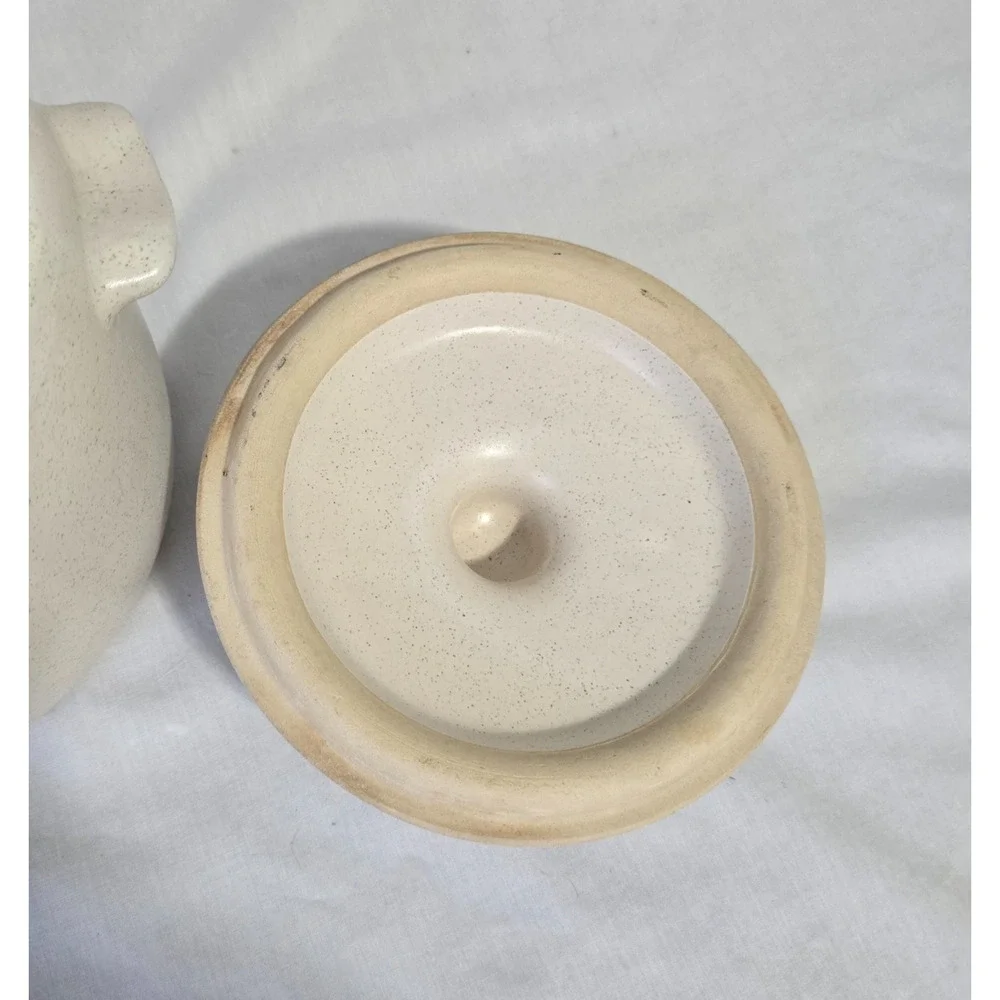 Vintage 1960's Westbend Stoneware Fork & Spoon Design Bean Dish with Lid